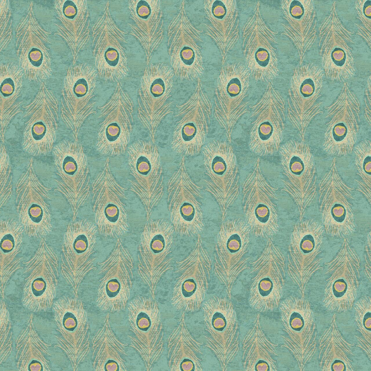 Springs Creative Mint Peacock Feathers Cotton Fabric